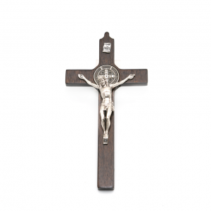 Hlg. Benedictus muurkruis / kruisbeeld van walnoothout, 16/8 cm webshop kopen